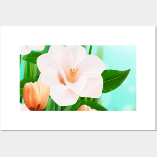 White Orange Flowers Art Posters and Art